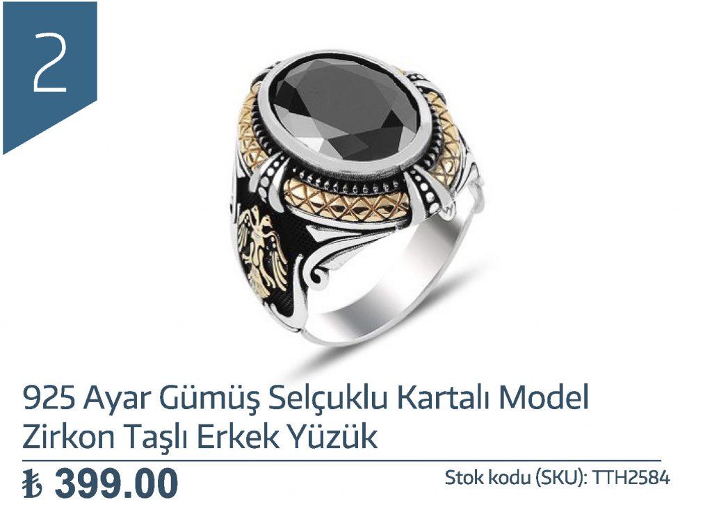 925 Ayar Gümüş Selçuklu Kartalı Model Zirkon Taşlı Erkek Yüzük