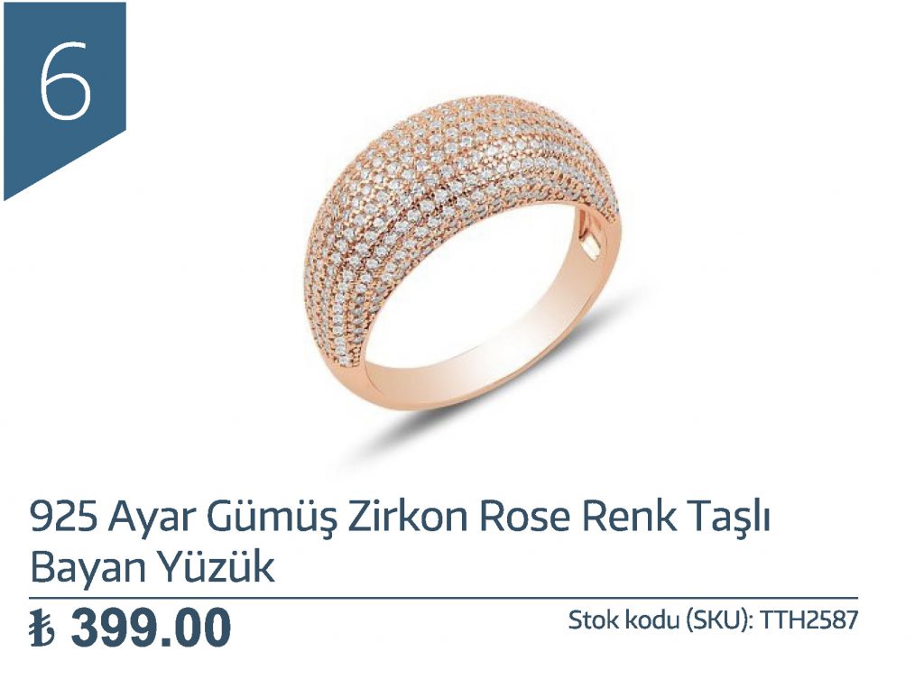 925 Ayar Gümüş Zirkon Rose Renk Taşlı Bayan Yüzük