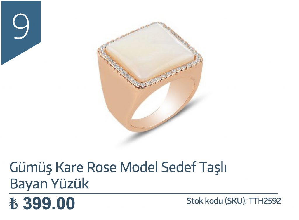 Gümüş Kare Rose Model Sedef Taşlı Bayan Yüzük