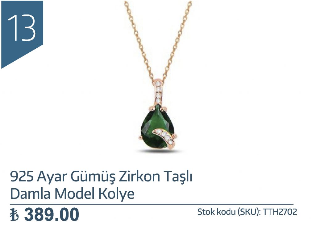 925 Ayar Gümüş Zirkon Taşlı Damla Model Kolye