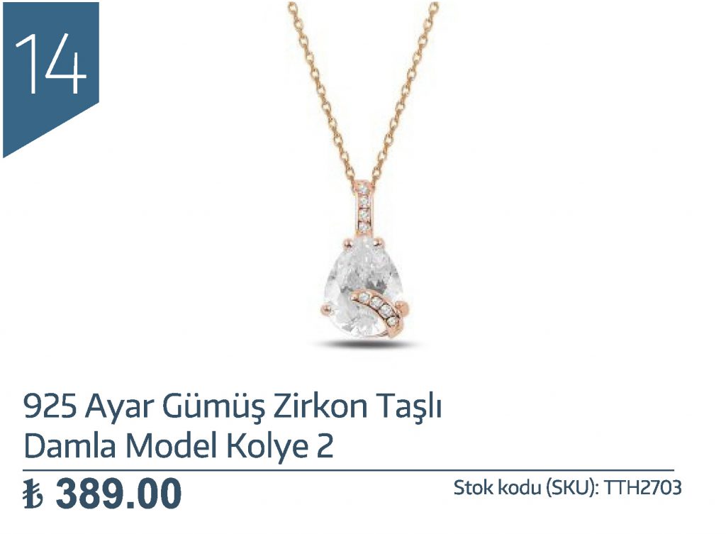 925 Ayar Gümüş Zirkon Taşlı Damla Model Kolye 2