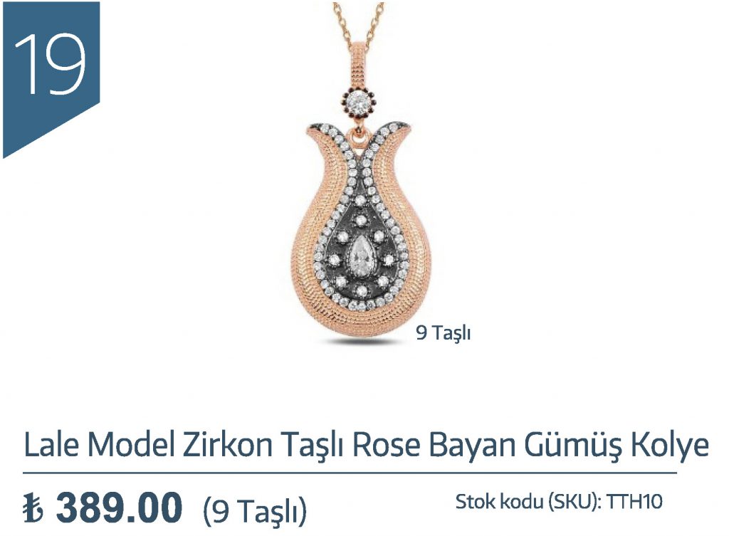 Lale Model Zirkon Taşlı Rose Bayan Gümüş Kolye