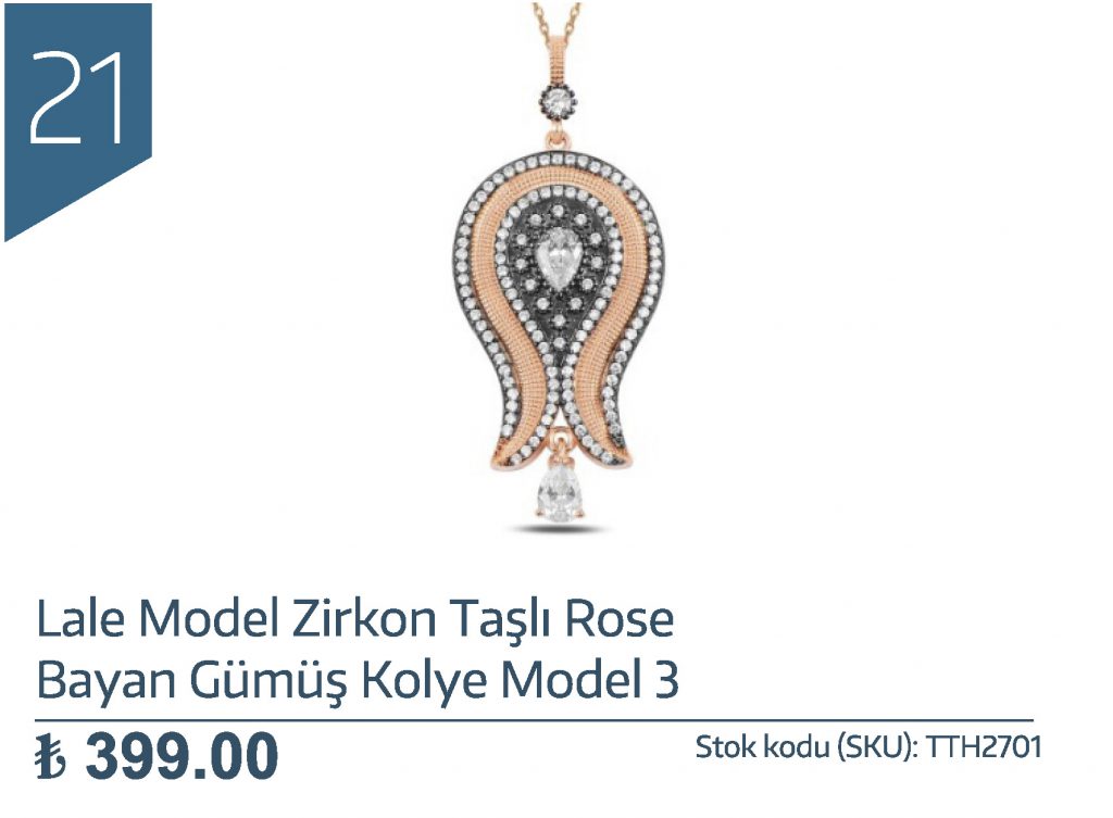 Lale Model Zirkon Taşlı Rose Bayan Gümüş Kolye Model 3