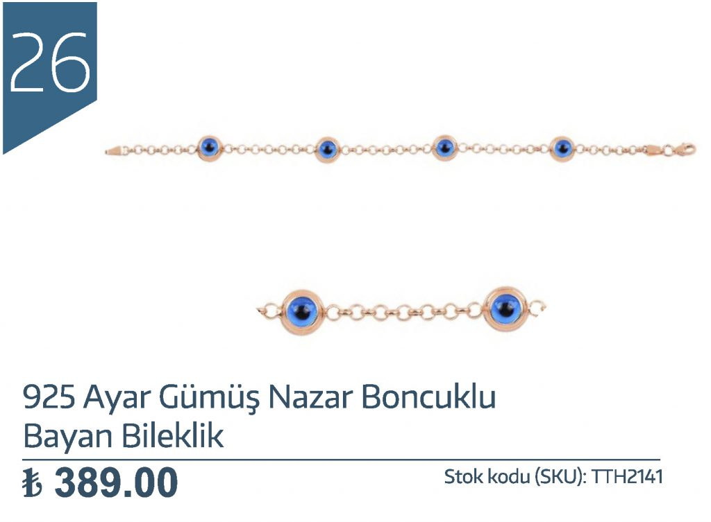 925 Ayar Gümüş Nazar Boncuklu Bayan Bileklik