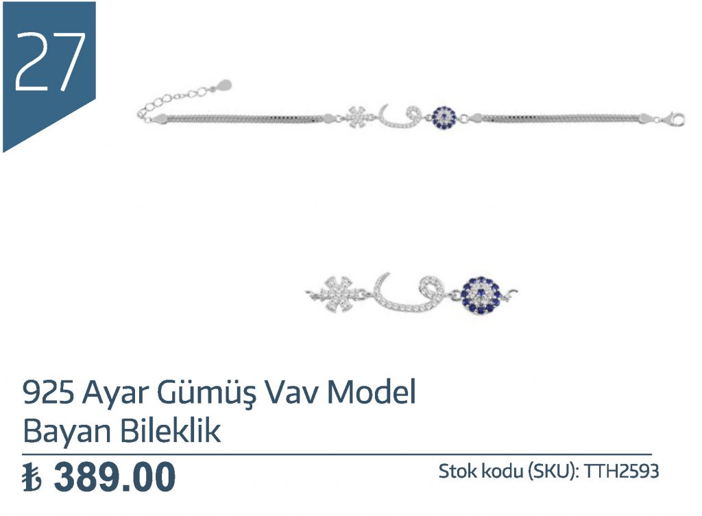 925 Ayar Gümüş Vav Model Bayan Bileklik