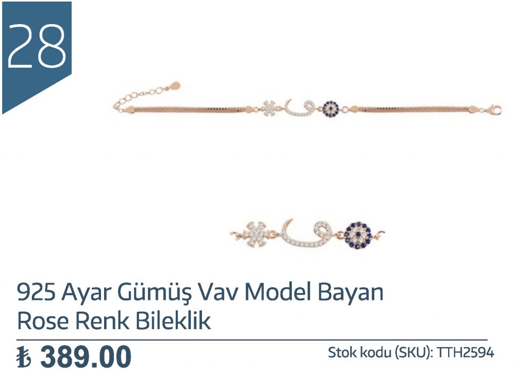 925 Ayar Gümüş Vav Model Bayan Rose Renk Bileklik